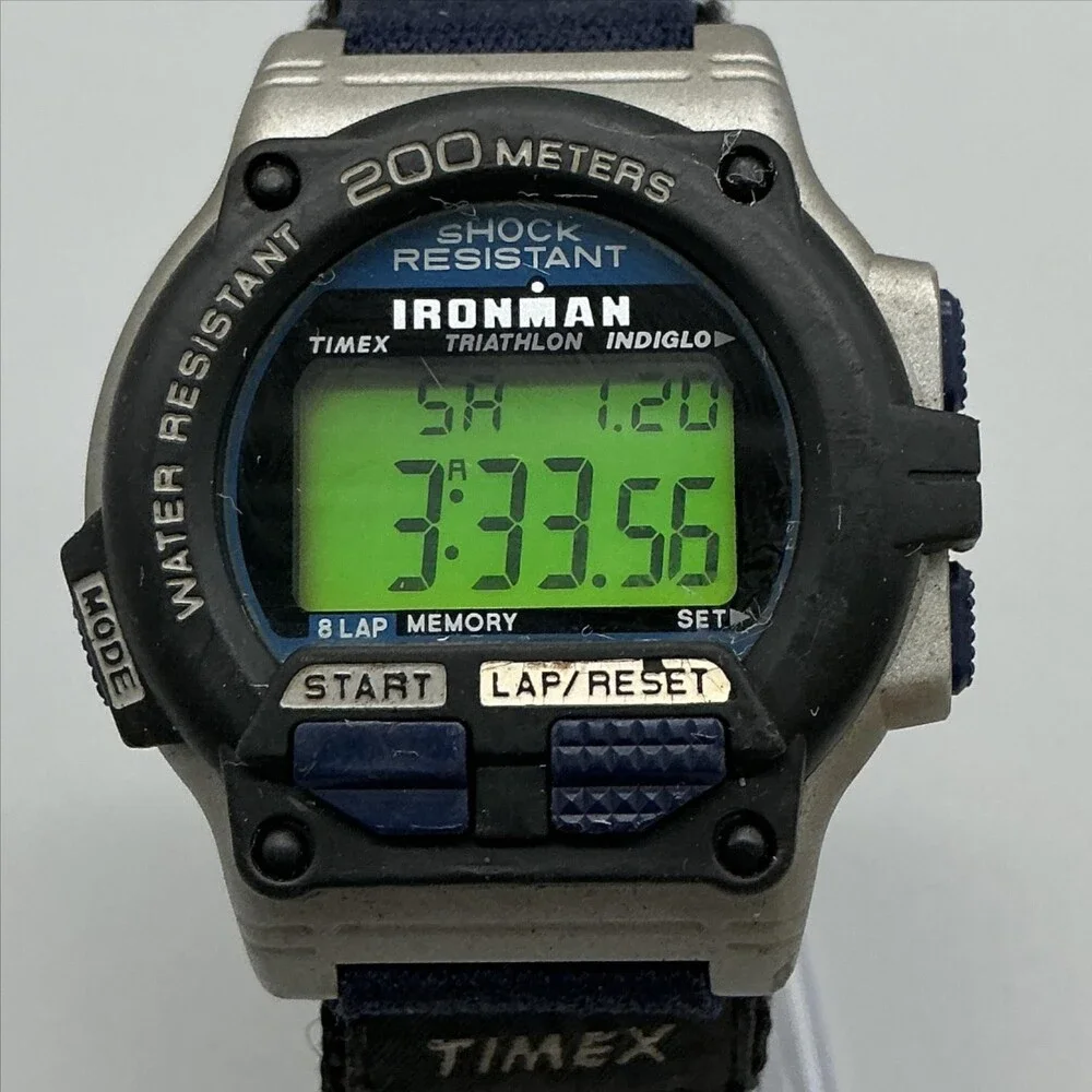 Timex Ironman Triathlon Mens Watch 43mm Green Digital Nylon INDIGLO New Battery